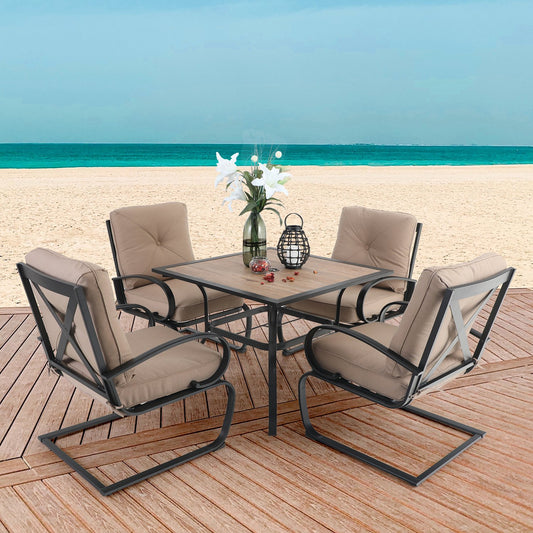 Sophia&William 5-Piece Patio Dining Set Steel Frame Cushion Padded Conversation Set, Beige