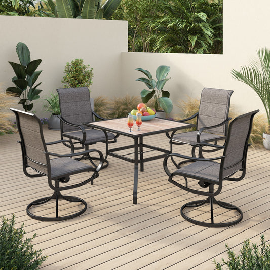 Sophia & William 5 Pieces Metal Patio Dining Set Swivel Paded Chairs and Table Set